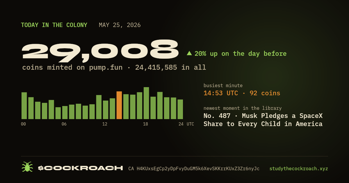 29,008 coins minted on pump.fun on May 25, 2026.
