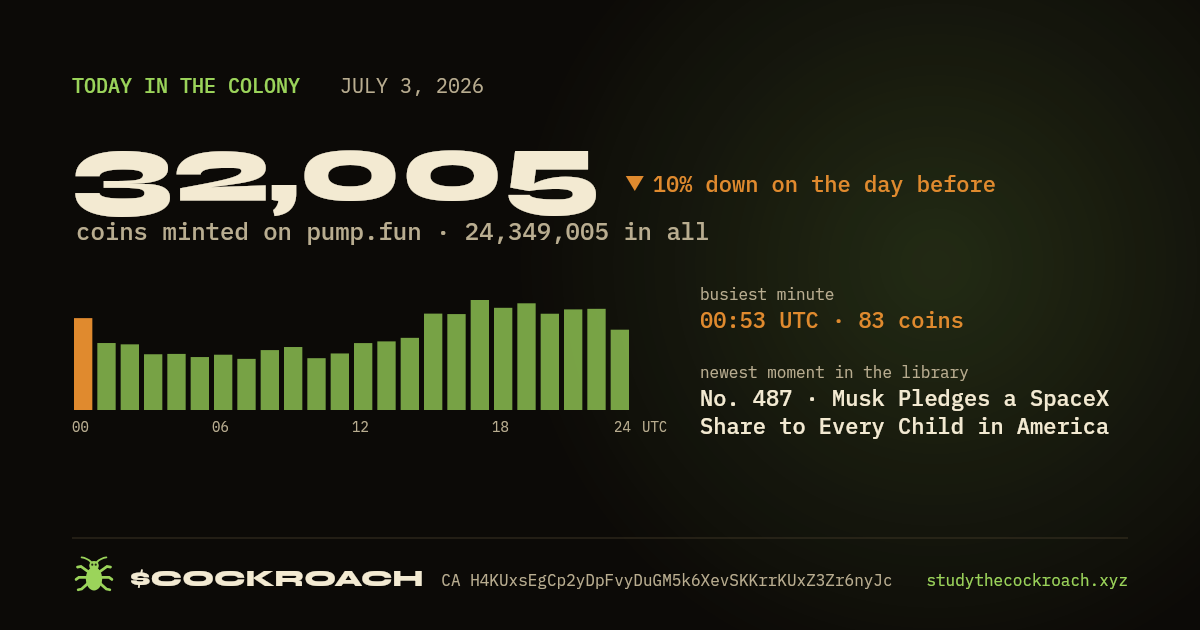 32,005 coins minted on pump.fun on July 3, 2026.