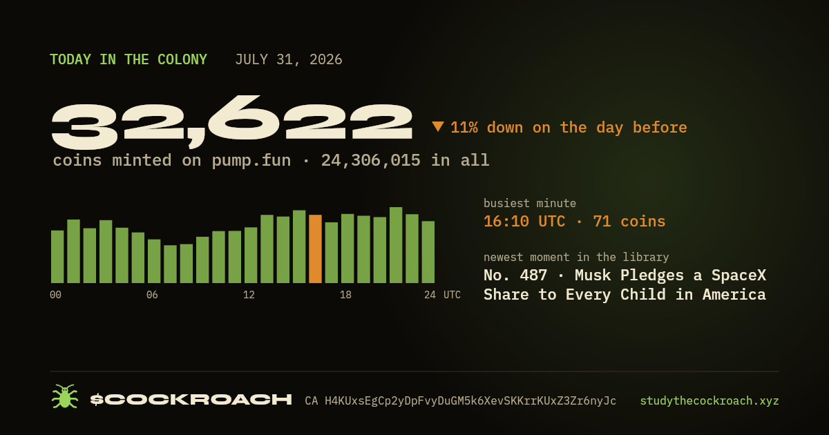 32,622 coins minted on pump.fun on July 31, 2026.