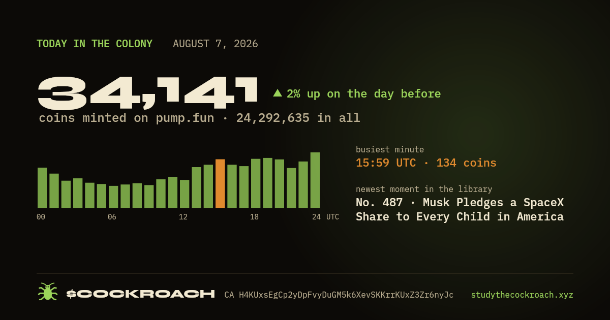 34,141 coins minted on pump.fun on August 7, 2026.