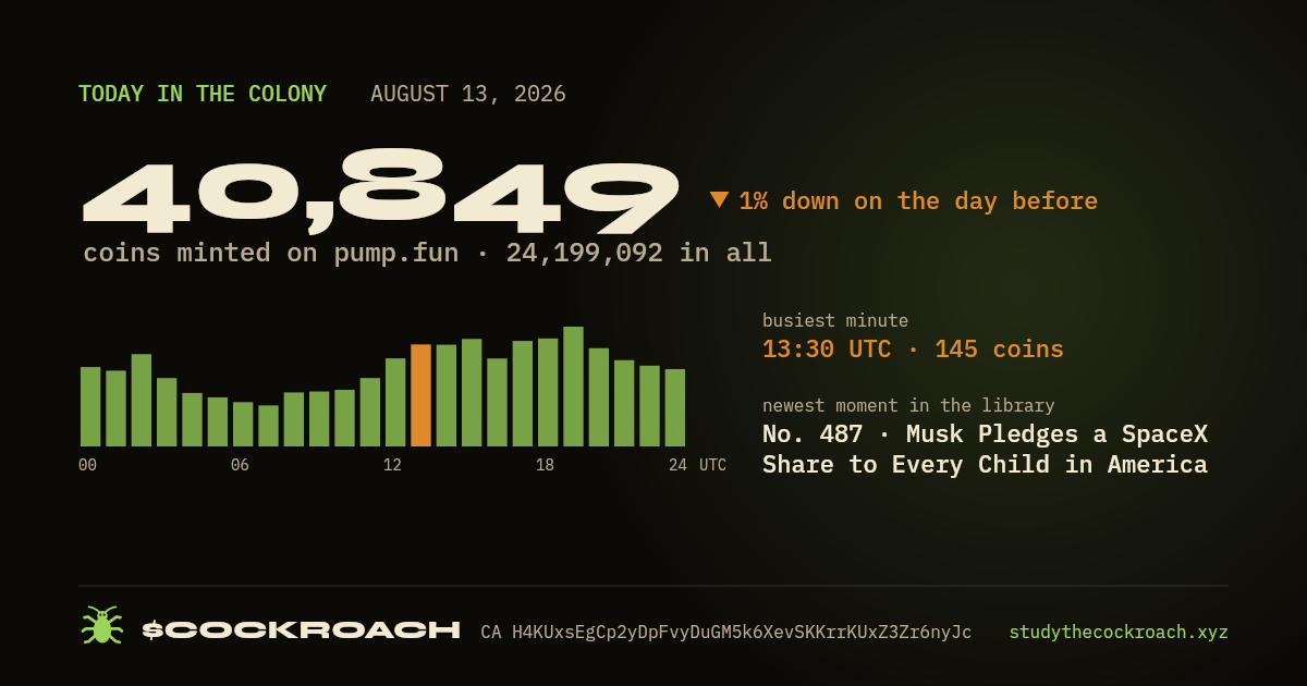 40,849 coins minted on pump.fun on August 13, 2026.